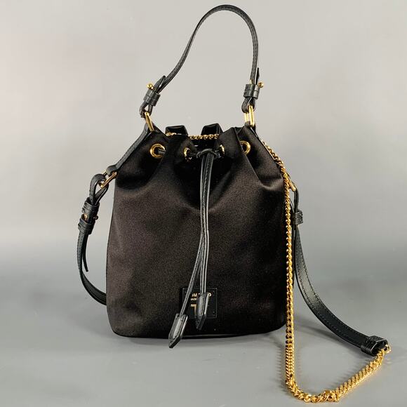 TOM FORD Black Gold Satin Drawstring Bucket Handbag - Picture 1 of 8